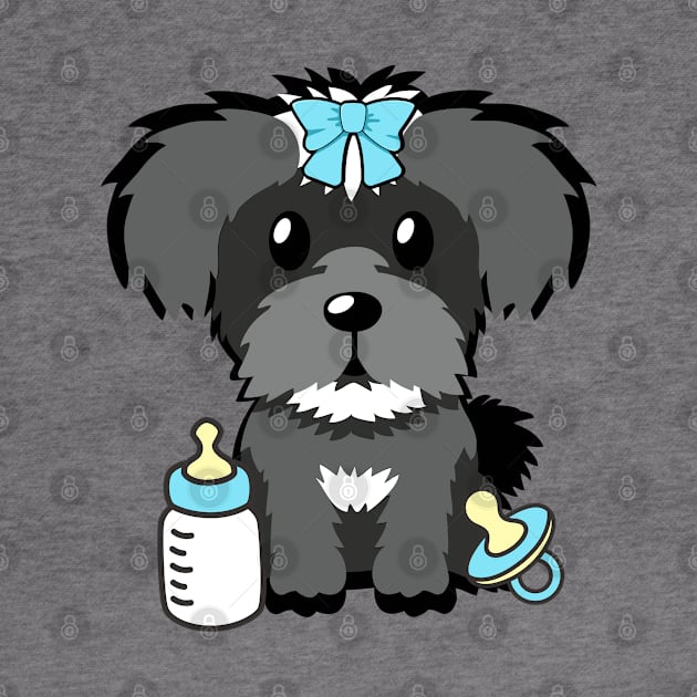 Cute baby schnauzer getting its milk and pacifier by Pet Station